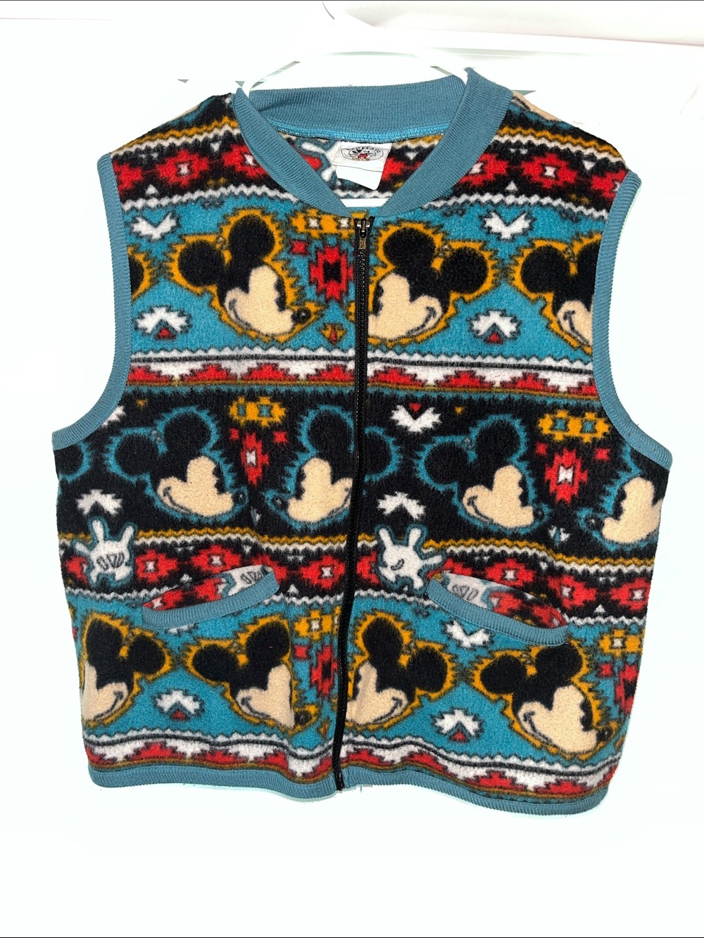 Disney Multicolor Mickey Fleece Zip Vest - Teal, Black, Red & Yellow